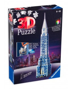 3D slagalica Ravensburger od 216 dijelova - Sjajna Chryslerova zgrada noću