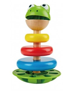 Drvena igračka za uređenje Nare – Žaba s ringovima i zvečkom