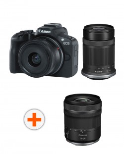Kamera bez ogledala Canon - EOS R50 + RF-S 18-45mm, f/4.5-6.3 IS STM + 55-210mm, f/5-7.1 IS STM + Objektiv Canon - RF, 15-30mm, f/4.5-6.3 IS STM