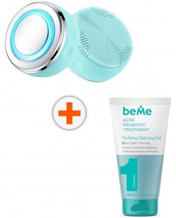 beMe Set - Gel za čišćenje lica, 150 ml + Uređaj za lice, 4W, 4 razine, tirkizni