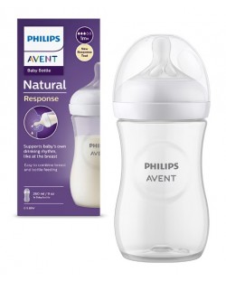 Bočica za bebe Philips Avent - Natural Response 3.0, sa sisačem 1 m+, 260 ml, bijela