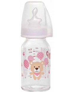 Dječja staklena bočica NIP - Flow S, 0-6 m, 125 ml, girl 