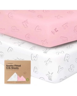 Plahte za dječji krevetić KeaBabies - 2 komada, organski pamuk, 60 х 120 cm, ružičasto/bijele Abc