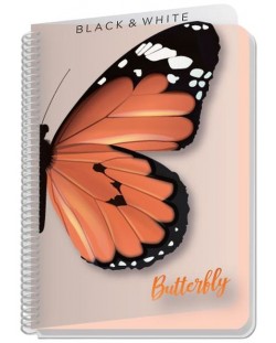 Dnevnik sa spiralom Black&White - Butterfly, A6, 80 listova, široki redovi, asortiman