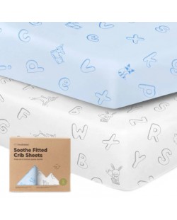 Plahte za dječji krevetić KeaBabies - 2 komada, organski pamuk, 60 х 120 cm, plavo/bijele Abc