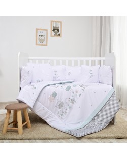 Set posteljine za bebe 5 dijela Lorelli - S ogradicom, bijeli
