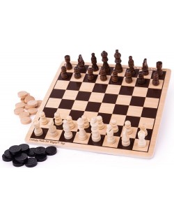 Drvena igra 2 u 1 Bigjigs - Šah i backgammon