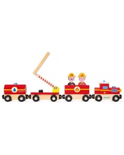 Drvena magnetna igračka Janod - Vlak, vatrogasna brigada