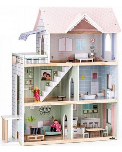 Drvena kućica za lutke Woody - Molly, s namještajem i lutkama