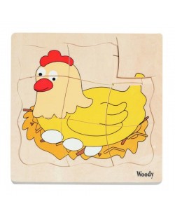 Drvena višeslojna slagalica Woody – Jaje i kokoš