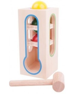 Drvena igračka Bigjigs - Toranj s čekićem i kuglicama