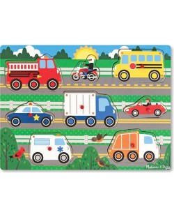 Drvena slagalica s ručkama Melissa & Doug – Vozila