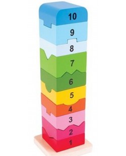 Dječja drvena igračka Bigjigs - Toranj s brojevima (od 1 do 10)