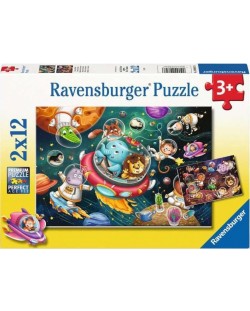 Dječja slagalica Ravensburger od 2 x 12 dijelova - Životinje u svemiru