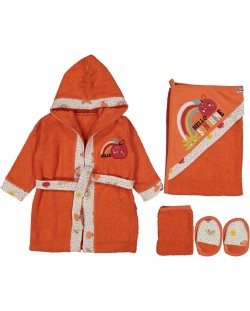 Dječji set za kupanje Miniworld - Ogrtač i ručnik, jabuka, narančasti