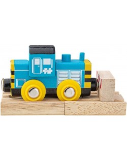 Dječja drvena igračka Bigjigs – Lokomotiva, plava