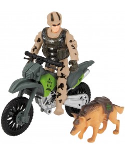 Set za igru Toi Toys Alfafox - Vojnik s psom i motociklom