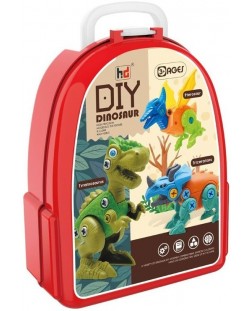 Set za igru u aktovci Raya Toys - 3 dinosaura za sastavljanje pomoću odvijača