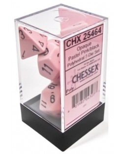 Set kockica Chessex Opaque Pastel - Pink/black Polyhedral, 7 komada