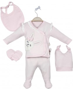 Set za novorođenčad BabyZuff - 5 dijelova, roza sa zekom