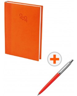Set kalendar-dnevnik Spree - Narančasti, s olovkom Parker Royal Jotter Originals 80s, crvena
