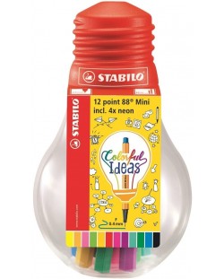 Set mini fineliner flomastera Stabilo Point 88 - Mini Colorful Ideas, u žarulji, 12 boja