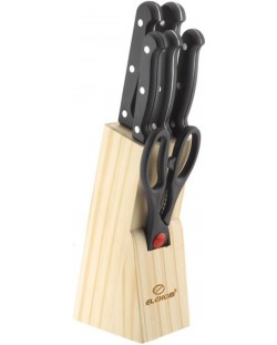 Set noževa s drvenim stalkom Elekom - ЕК-07 K, 7 dijelova, crni