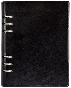 Kožna bilježnica-agenda Lemax Novaskin - А5, crna, s prstenovima i mehanizmom