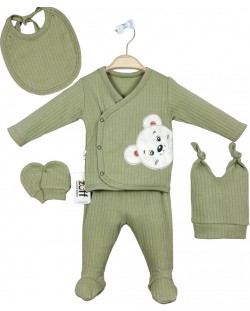 Set za novorođenčad Babyzuff - 5 dijelova, zeleni s medvjedom