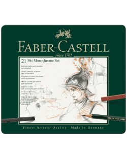Set olovki Faber-Castell Pitt Monochrome - 21 komad, u metalnoj kutiji