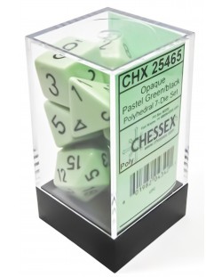 Set kockica Chessex Opaque Pastel - Green/black Polyhedral, 7 komada