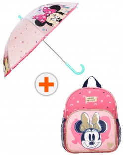Set za vrtić Vadobag Minnie Mouse - Ruksak s mrežastim džepovima i kišobranom, Little Precious