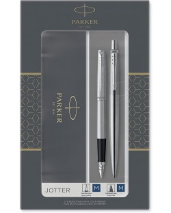 Set nalivpera Parker Jotter Stainless Steel - S kemijskom olovkom, posrebrenje