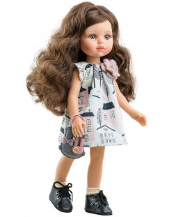 Lutka Paola Reina Amigas - Carol, u kratkoj haljini s kućicama, 32 cm