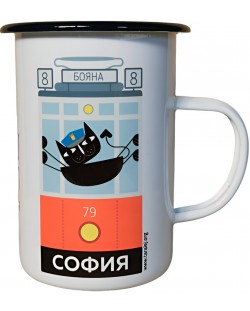 Metalna šalica Jež Art & Design - Crveni retro tramvaj, 450 ml