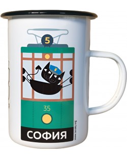 Metalna šalica Jež Art & Design - Zeleni retro tramvaj, 450 ml