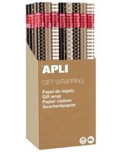 Papir za pakiranje Apli - kraft, s bež točkicama, 2 x 0,70 m, crna