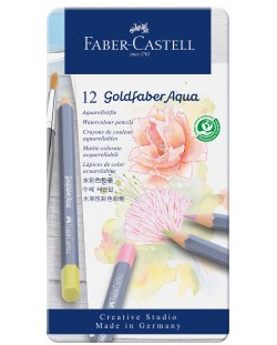 Pastelne olovke Faber-Castell Goldfaber Aqua - 12 boja, u metalnoj kutiji