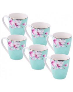 Porculanski servis za tople napitke Morello - Tiffany Blue Magnolia, 6 čaša, 360 ml