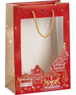 Poklon vrećica Giftpack Bonnes Fêtes - Crvena, 29 cm, PVC prozor