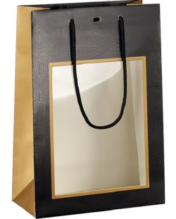 Poklon vrećica Giftpack - 20 x 10 x 29 cm, crna i bakrena, s PVC prozor
