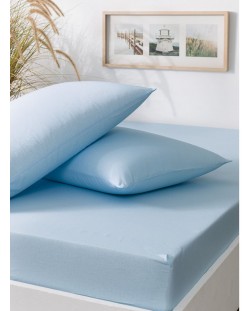 Set plahta s gumicom i 2 jastučnice TAC - 100% pamuk, za 160 x 200 cm, plavi