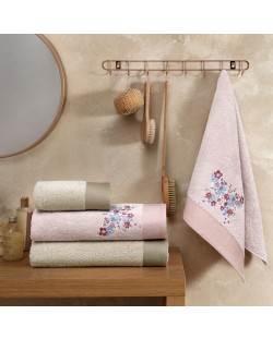 Set od 4 ručnika od frotira TAC - Tiffany Pure, roza/bež