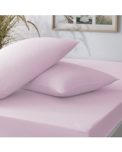 Set plahta s gumicom i 2 jastučnice TAC - 100% pamuk, za 160 x 200 cm, rozi