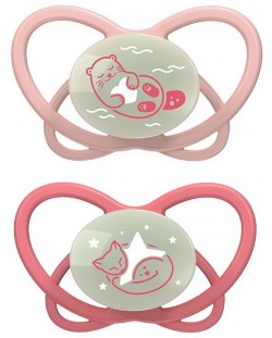 Silikonske dude NIP Green - Noćne, 5-18 mjeseci, 2 komada, roze