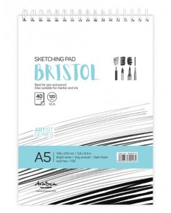 Blok za crtanje sa spiralom Drasca Bristol sketch pad - A5, 40 l