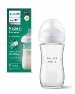 Staklena bočica Philips Avent - Natural Response 3.0, sa sisačem 1m+, 240 ml 