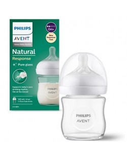 Staklena bočica Philips Avent - Natural Response 3.0, sa sisačem 0m+, 120 ml  