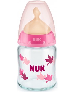 Staklena bočica sa sisačem od kaučuka Nuk - First Choice, TC, 120 ml, ružičasta