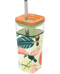 Staklena čaša sa slamkom Quokka Liquid Cube - Tropical Toucans, 540 ml